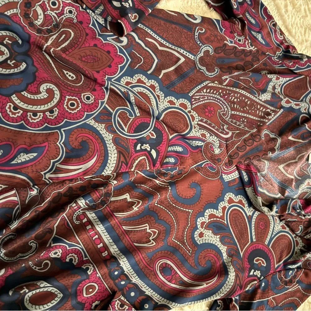 Charter Club Paisley Button-Down Shirt in Rust, Navy & Pink - Picture 2 of 7